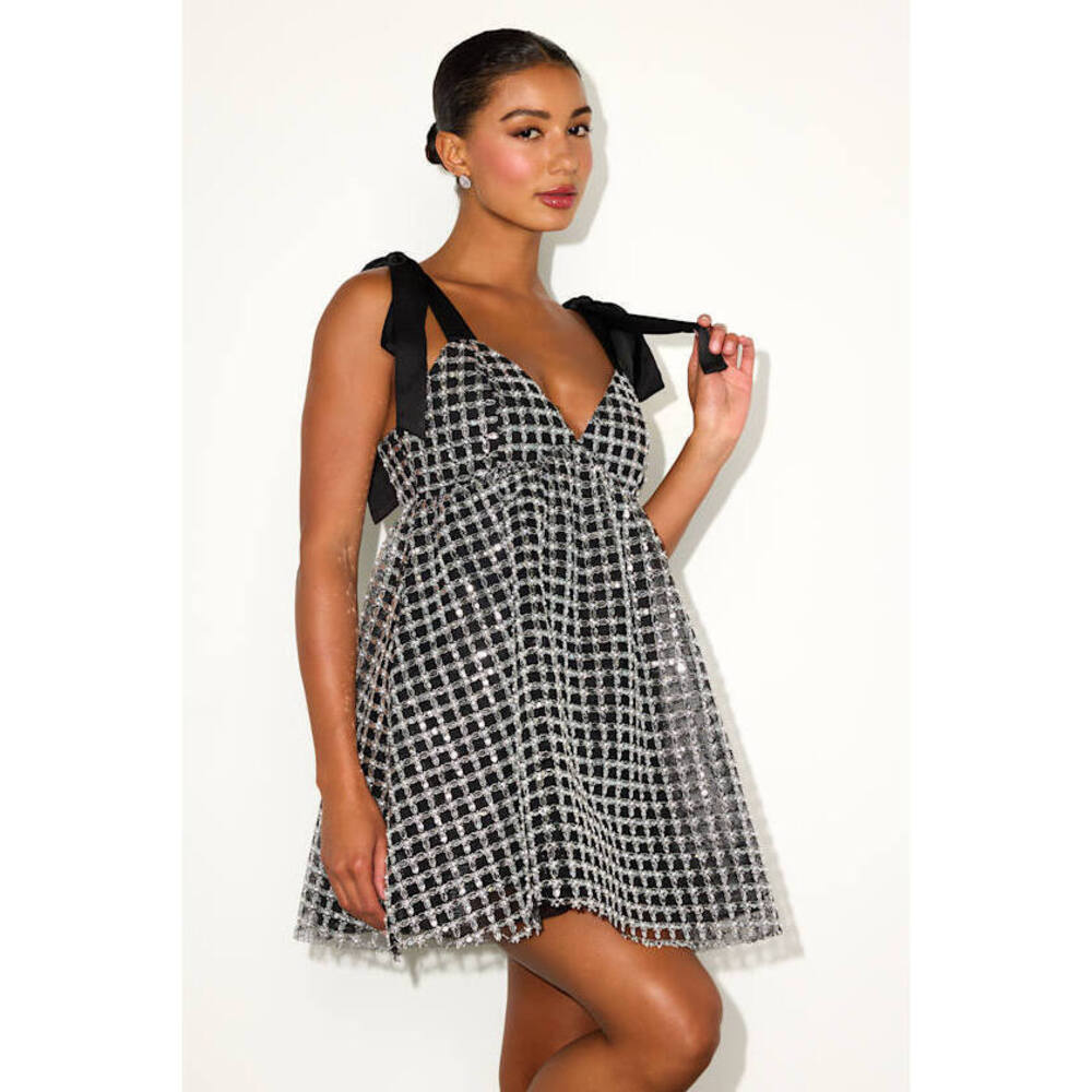 Lulus Neandra Black Pearl Tie-strap Babydoll Mini Dress - Size L
